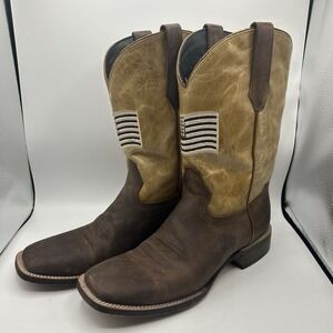 MENS JB DILLON COWBOY‎ SQ TOE DARK BROWN BOOTS SIZE 11.5D USA Flag Patriot Work